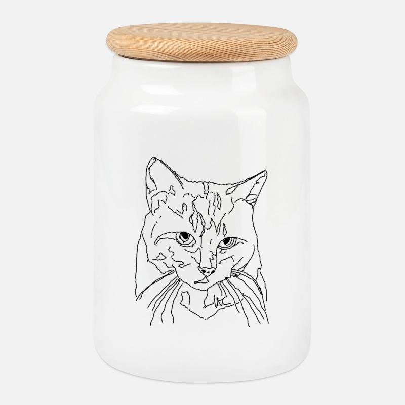 Cat - Cookie Jar with Wooden Lid - white