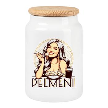 Pelmeni lecker Geschenk - Keksdose mit Holzdeckel - Weiß - Vorne