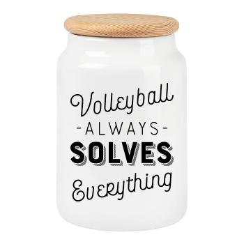 Volleyball - Keksdose mit Holzdeckel - Weiß - Vorne