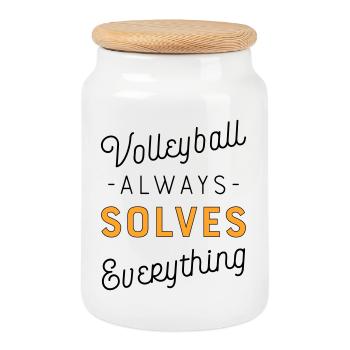 Volleyball - Keksdose mit Holzdeckel - Weiß - Vorne