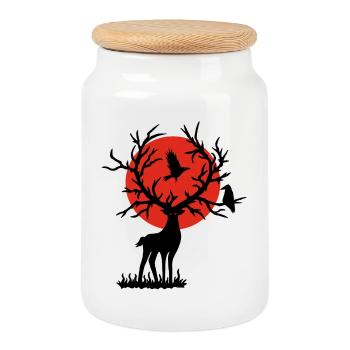 Le cerf noir et le soleil rouge - Boîte à biscuits avec couvercle en bois - blanc - Devant