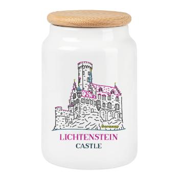 Schloss Lichtenstein, Deutschland, Handzeichnung - Keksdose mit Holzdeckel - Weiß - Vorne