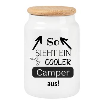 So sieht ein cooler Camper aus - Keksdose mit Holzdeckel - Weiß - Vorne