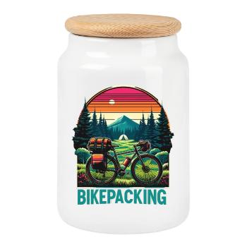 Bikepacking Sunset Trail - Cookie Jar with Wooden Lid - white - Front