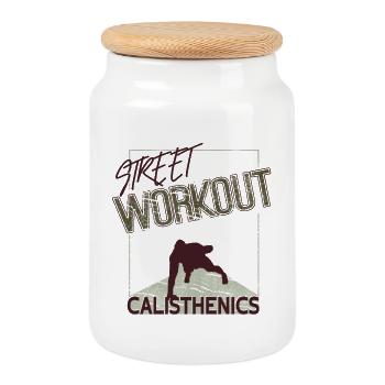 Street Workout – Calisthenics Design - Keksdose mit Holzdeckel - Weiß - Vorne