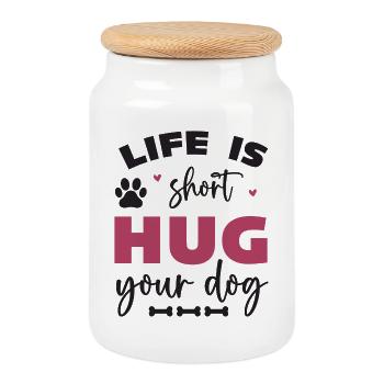 Life is Short, Hug Your Dog - Cookie Jar with Wooden Lid - white - Front