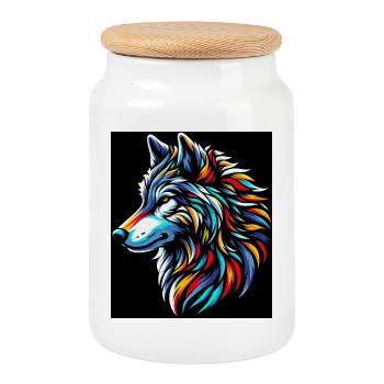 Loup - Boîte à biscuits avec couvercle en bois - blanc - Devant