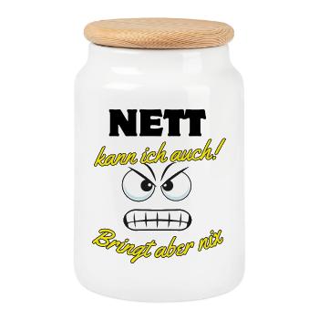 Dicton motivant avec des yeux de dessin animé - Boîte à biscuits avec couvercle en bois - blanc - Devant