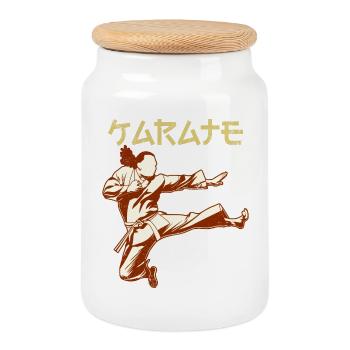 Karateka - Cookie Jar with Wooden Lid - white - Front