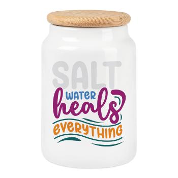Salt Water Heals Everything - Cookie Jar with Wooden Lid - white - Front