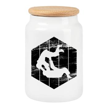 Dessin de judoka - Boîte à biscuits avec couvercle en bois - blanc - Devant