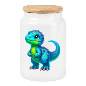 Dinosaure - Boîte à biscuits avec couvercle en bois - blanc - Devant