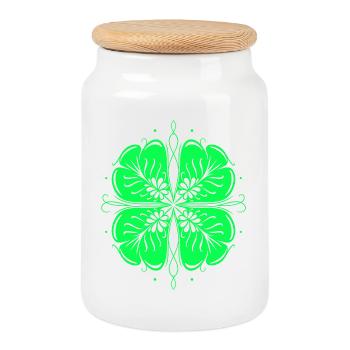 Clover St Patrick's Day Shamrock - Cookie Jar with Wooden Lid - white - Front