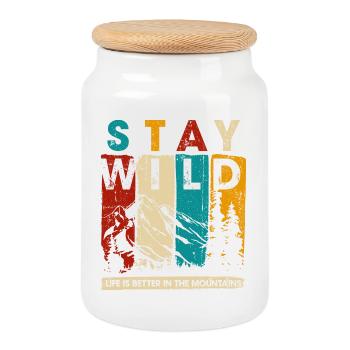 Stay Wild Mountain Graphic - Cookie Jar with Wooden Lid - white - Front