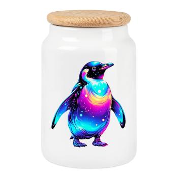Pingouin - Boîte à biscuits avec couvercle en bois - blanc - Devant