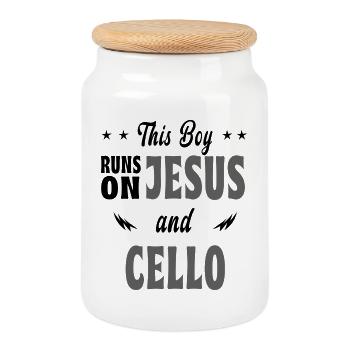 Dieser Junge lebt von Jesus und Cello - Keksdose mit Holzdeckel - Weiß - Vorne