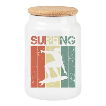 Planche de surf vintage - Boîte à biscuits avec couvercle en bois - blanc - Devant