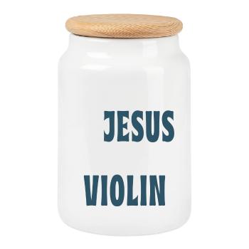 Dieser Junge lebt von Jesus und Violinen - Keksdose mit Holzdeckel - Weiß - Vorne