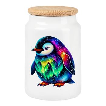 Aurora Borealis Penguin - Cookie Jar with Wooden Lid - white - Front