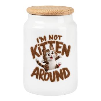 Chat - Je ne suis pas chaton around_2 - Boîte à biscuits avec couvercle en bois - blanc - Devant