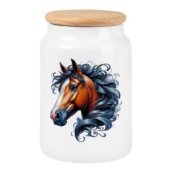 Cheval - Boîte à biscuits avec couvercle en bois - blanc - Devant