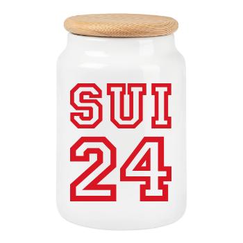 Switzerland Suisse Schweiz - Boîte à biscuits avec couvercle en bois - blanc - Devant