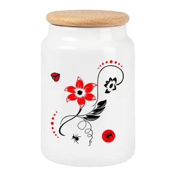 Summer flower with ladybug and ants - Cookie Jar with Wooden Lid - white - Front