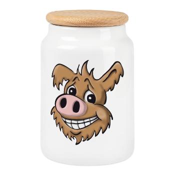 Pig dog loyal - Cookie Jar with Wooden Lid - white - Front