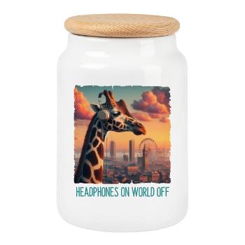 Headphones on world off - Cookie Jar with Wooden Lid - white - Front