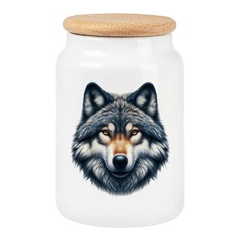 Loup - Boîte à biscuits avec couvercle en bois - blanc - Devant