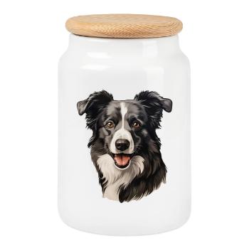 Border Collie - Boîte à biscuits avec couvercle en bois - blanc - Devant