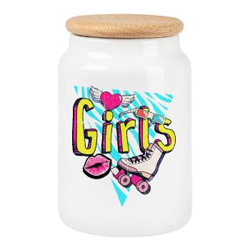Filles Retro Roller Pop Art - Boîte à biscuits avec couvercle en bois - blanc - Devant