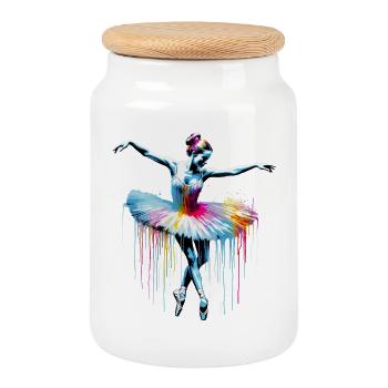 Balletttänzerin mit Tutu - Keksdose mit Holzdeckel - Weiß - Vorne