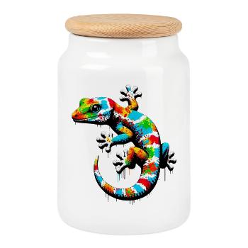 Gecko - Boîte à biscuits avec couvercle en bois - blanc - Devant