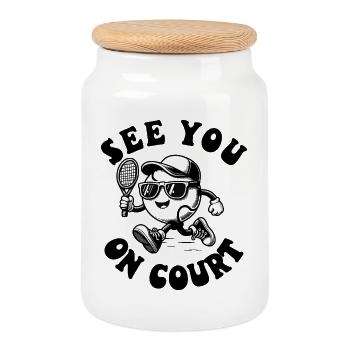 Chemise de tennis à bientôt sur le court mignon design sweat à capuche - Boîte à biscuits avec couvercle en bois - blanc - Devant