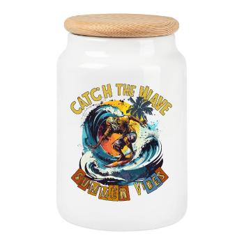 Catch the Wave Surf Retro - Keksdose mit Holzdeckel - Weiß - Vorne