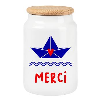 MERCI. MAÎTRESSE. MAÎTRE - Boîte à biscuits avec couvercle en bois - blanc - Devant