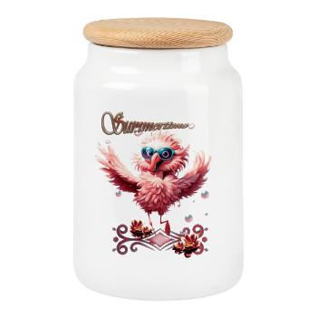 Niedliche Flamingo-Jogging-Begrüßung - Keksdose mit Holzdeckel - Weiß - Vorne