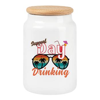 Day Drinking Palm Print - Keksdose mit Holzdeckel - Weiß - Vorne