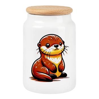 Otter - Keksdose mit Holzdeckel - Weiß - Vorne