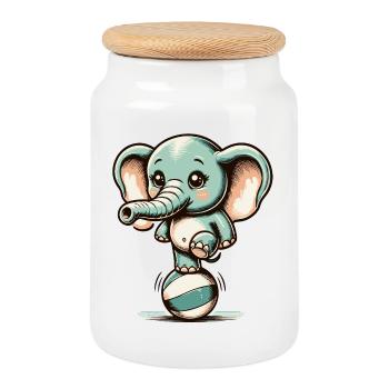 niedlicher Cartoon-Elefant auf Gymnastikball - Keksdose mit Holzdeckel - Weiß - Vorne
