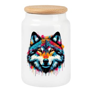 Wolf - Cookie Jar with Wooden Lid - white - Front