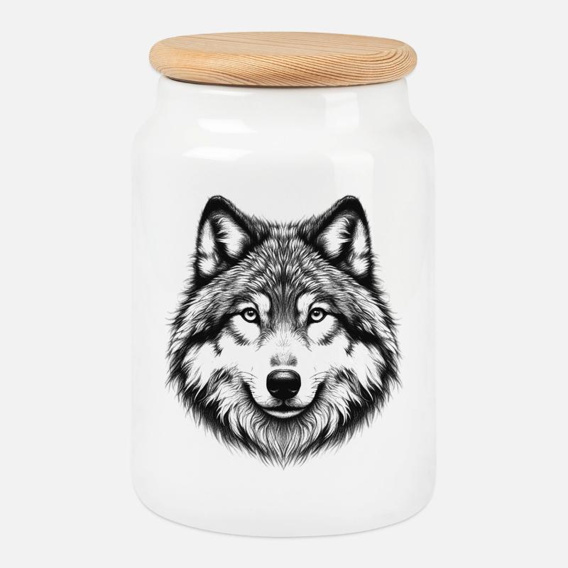 Wolf - Keksdose mit Holzdeckel - Weiß