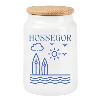 HOSSEGOR Coastal Surf Scene - Cookie Jar with Wooden Lid - white - Front