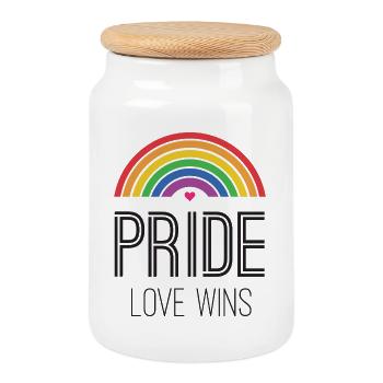 LGBTQ Pride Month - Pride. Love Wins - Cookie Jar with Wooden Lid - white - Front