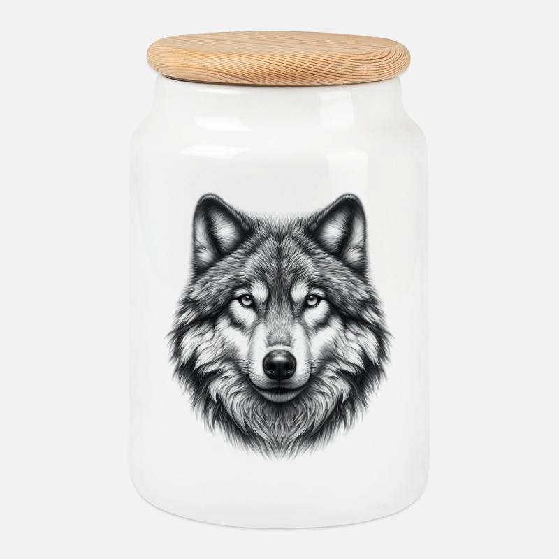Wolf - Keksdose mit Holzdeckel - Weiß
