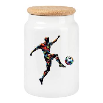 dynamic soccer player playing soccer - Cookie Jar with Wooden Lid - white - Front