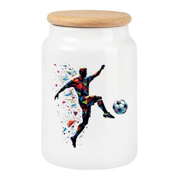dynamic soccer player playing soccer - Cookie Jar with Wooden Lid - white - Front