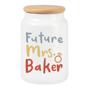 Woman Baker Vintage Look - Cookie Jar with Wooden Lid - white - Front