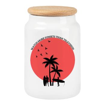 Watch more sunsets than Television - Keksdose mit Holzdeckel - Weiß - Vorne